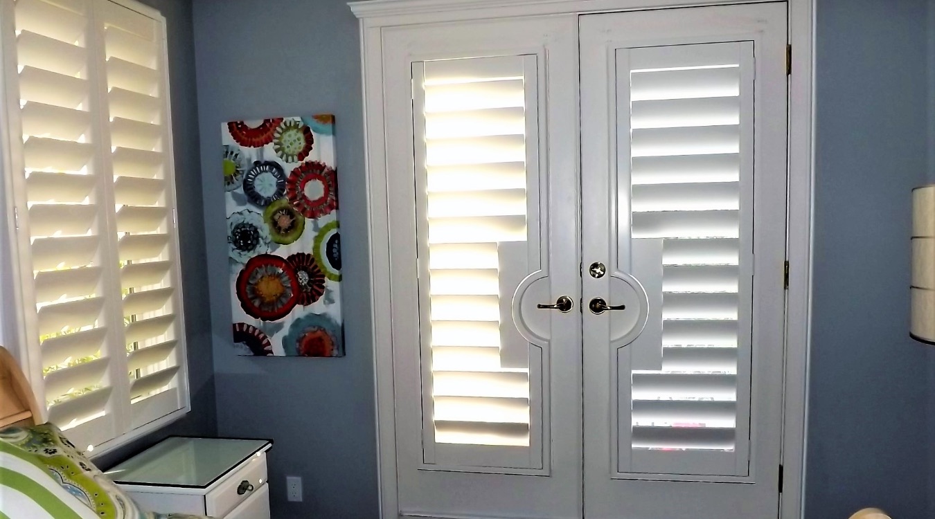 French door in a blue bedroom